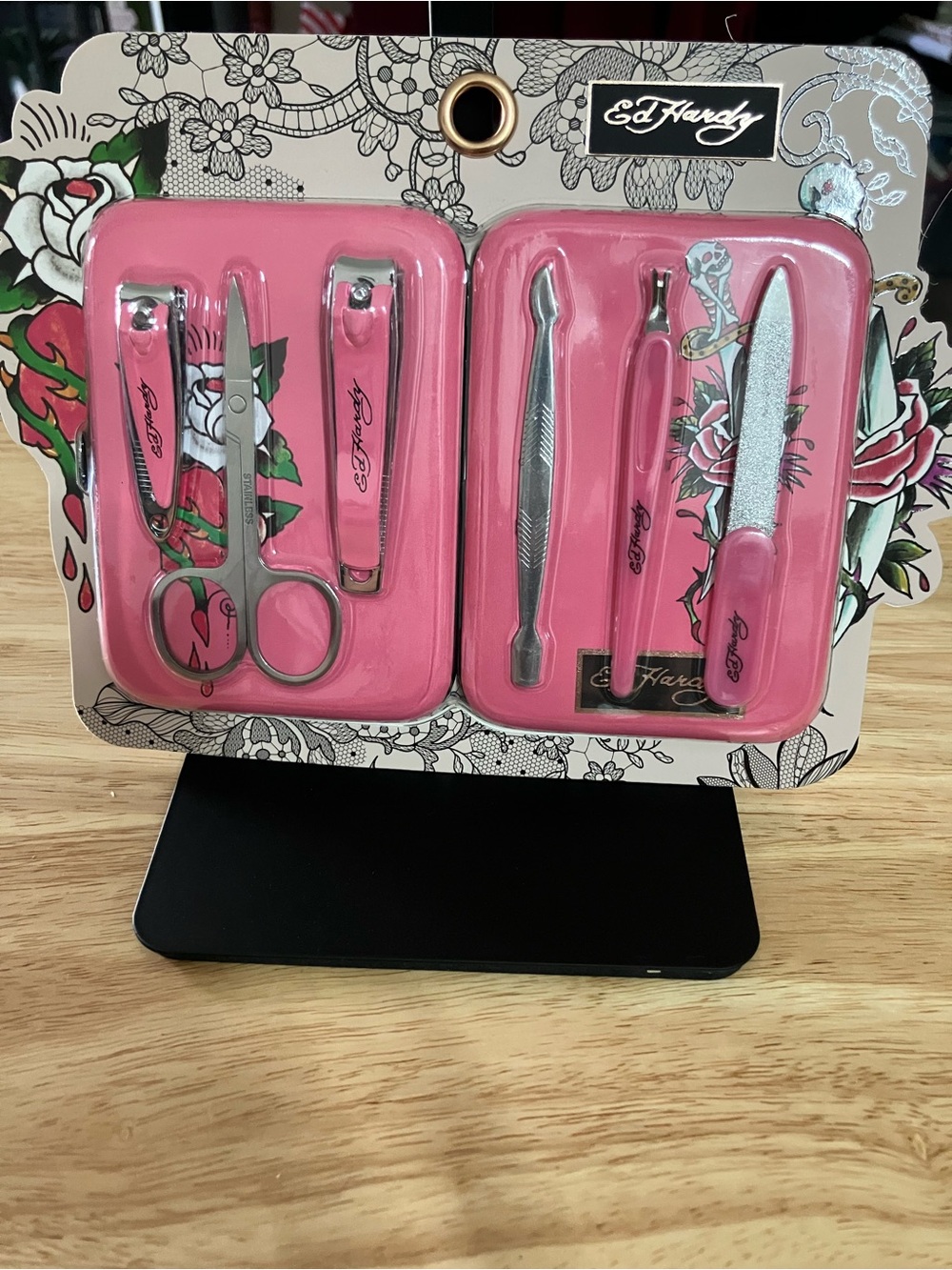 Ed Hardy Pink Manicure Set with Floral Graphic Card